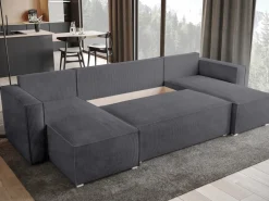 Narożniki></noscript>BROMARKT Szary narożnik rozkładany z pojemnikiem na pościel TOP U funkcja spania