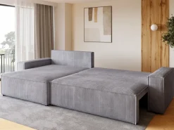 Narożniki>BROMARKT Szary narożnik rozkładany z funkcja spania ADI XL sztruks