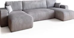 Narożniki></noscript>BROMARKT Szary narożnik sztruksowy z funkcją spania do salonu PUMI U