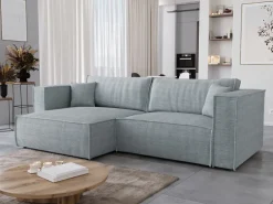 Narożniki|Meble Dla Dzieci></noscript>BROMARKT Szary narożnik sztruksowy z funkcją spania do salonu MIZARU