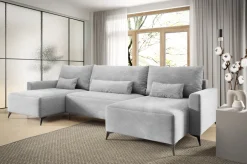 Narożniki></noscript>BROMARKT Szary narożnik sztruksowy na nóżkach w kształcie U LORENZO