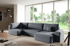 Narożniki>BROMARKT Szary narożnik w kształcie U do salonu z funkcją spania CAMILO MAXI