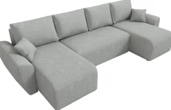 Narożniki>IZABELLA MEBLE Szary narożnik w kształcie u boucle z funkcją spania ROTTERDAM U