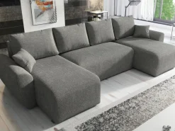 Narożniki></noscript>IZABELLA MEBLE Szary narożnik w kształcie u boucle z funkcją spania ROTTERDAM U