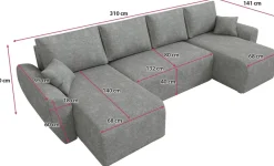 Narożniki></noscript>IZABELLA MEBLE Szary narożnik w kształcie u boucle z funkcją spania ROTTERDAM U