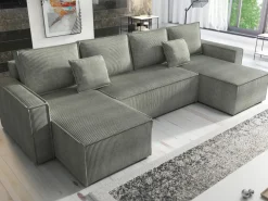 Narożniki></noscript>IZABELLA MEBLE Szary narożnik w kształcie u z funkcją spania DEXTER U