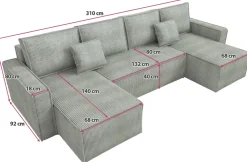 Narożniki></noscript>IZABELLA MEBLE Szary narożnik w kształcie u z funkcją spania DEXTER U