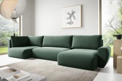 Narożniki>BROMARKT Szary narożnik w kształcie U do salonu nowoczesny z funkcją spania sztruksowy PATI MAXI