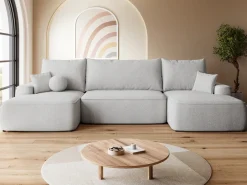 Narożniki>BROMARKT Szary narożnik z funkcją spania do salonu boucle CARMELLO U