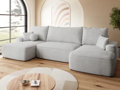 Narożniki></noscript>BROMARKT Szary narożnik z funkcją spania do salonu boucle CARMELLO U