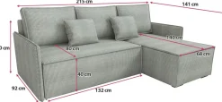 Narożniki></noscript>IZABELLA MEBLE Szary narożnik z funkcją spania i pojemnikiem do salonu ATLANTIC