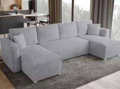 Narożniki></noscript>BROMARKT Szary narożnik z funkcją spania TOP U sztruks pojemnik na pościel