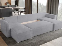 Narożniki></noscript>BROMARKT Szary narożnik z funkcją spania TOP U sztruks pojemnik na pościel