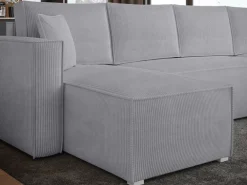 Narożniki></noscript>BROMARKT Szary narożnik z funkcją spania TOP U sztruks pojemnik na pościel