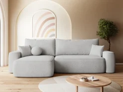 Meble Dla Dzieci|Narożniki></noscript>BROMARKT Szary narożnik z funkcją spania CARMELLO DUO boucle