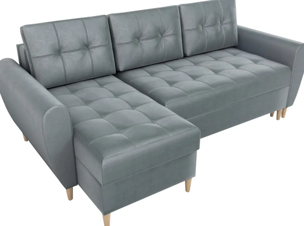 Narożniki>IZABELLA MEBLE Szary narożnik z funkcją spania i pojemnikiem do salonu HENRY