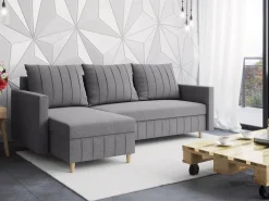 Narożniki>Rimal Szary narożnik z funkcją spania na nóżkach do salonu FOCUS