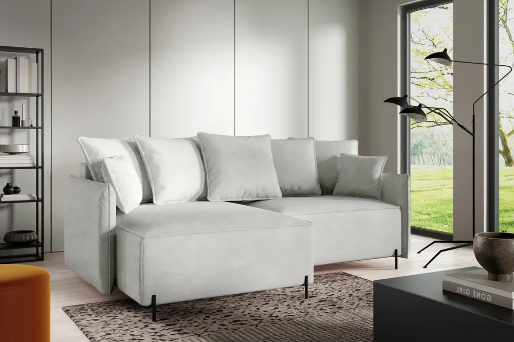 Narożniki>BROMARKT Szary nowoczesny narożnik do salonu na nóżkach BOCCO boucle