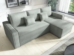 Narożniki></noscript>IZABELLA MEBLE Szary nowoczesny narożnik sztruksowy z funkcją spania DEXTER