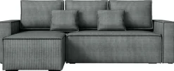 Narożniki>IZABELLA MEBLE Szary nowoczesny narożnik sztruksowy z funkcją spania DEXTER