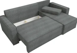 Narożniki></noscript>IZABELLA MEBLE Szary nowoczesny narożnik sztruksowy z funkcją spania DEXTER