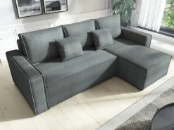 Narożniki></noscript>IZABELLA MEBLE Szary nowoczesny narożnik sztruksowy z funkcją spania DEXTER