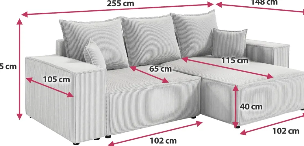 Meble Dla Dzieci|Narożniki>BROMARKT Szary rozkładany narożnik do salonu z funkcją spania ELDON