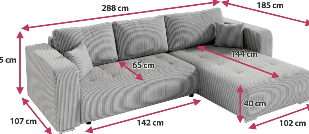 Meble Dla Dzieci|Narożniki>BROMARKT Szary rozkładany narożnik do salonu z funkcją spania sztruksowy CELEST