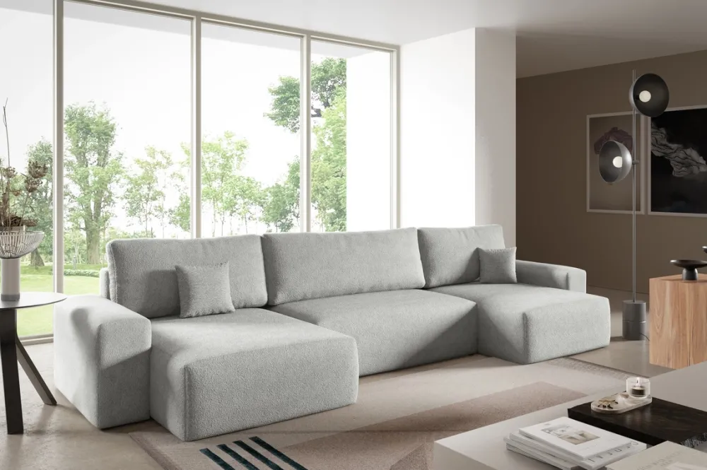 Narożniki>BROMARKT Szary rozkładany narożnik do salonu w kształcie U CAMILO