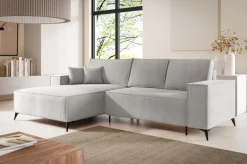 Meble Dla Dzieci|Narożniki></noscript>BROMARKT Szary rozkładany narożnik do salonu na nóżkach z funkcją spania APOLLO