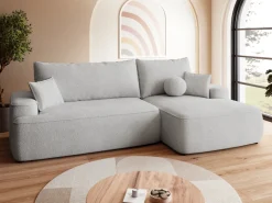 Meble Dla Dzieci|Narożniki>BROMARKT Szary rozkładany narożnik z pojemnikiem i funkcją spania CARMELLO boucle