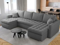 Narożniki>BROMARKT Szary rozkładany narożnik z funkcją spania i pojemnikiem LUIS U