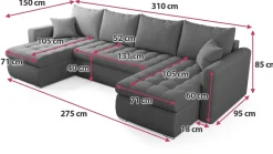 Narożniki></noscript>BROMARKT Szary rozkładany narożnik z funkcją spania i pojemnikiem LUIS U