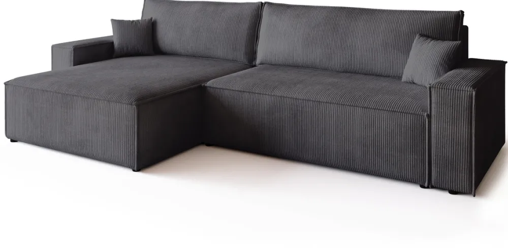 Narożniki>BROMARKT Szary sztruksowy narożnik z pojemnikiem i funkcją spania ADI XL