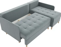 Narożniki>IZABELLA MEBLE Szary welurowy narożnik z funkcją spania do salonu FADO