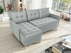 Narożniki></noscript>IZABELLA MEBLE Szary welurowy narożnik z funkcją spania do salonu FADO