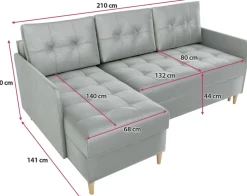 Narożniki></noscript>IZABELLA MEBLE Szary welurowy narożnik z funkcją spania do salonu FADO