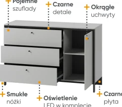Zestawy Mebli Do Sypialni|Komody></noscript>lenart. Szeroka komoda z szufladami do sypialni 136 cm GRIS