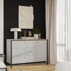 Zestawy Mebli Do Sypialni|Komody></noscript>lenart. Szeroka komoda z szufladami do sypialni 136 cm GRIS
