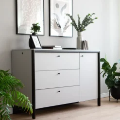 Zestawy Mebli Do Sypialni|Komody></noscript>lenart. Szeroka komoda z szufladami do sypialni 136 cm GRIS