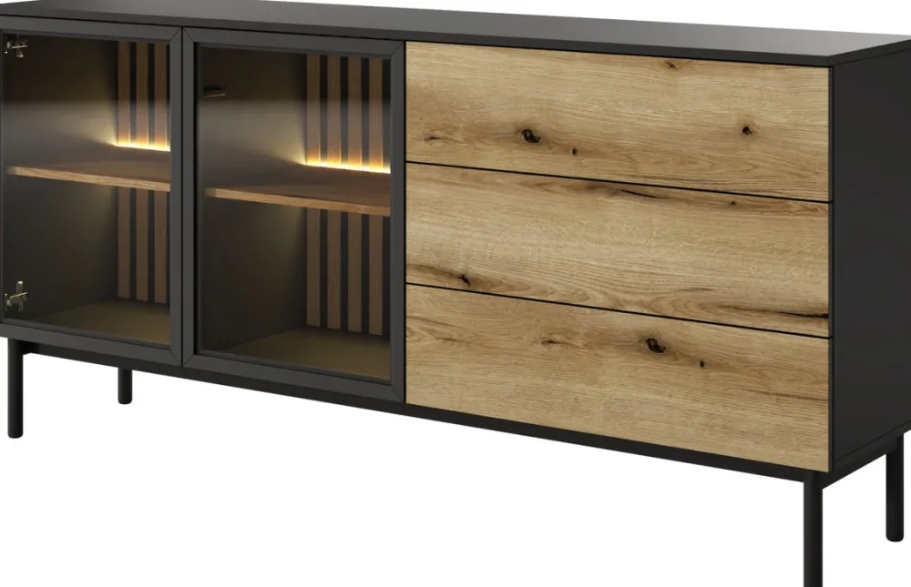 Zestawy Mebli Do Salonu|Komody>LASKI Szeroka loftowa komoda na nóżkach z szufladami 180 cm LARINO