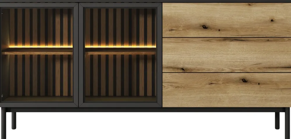 Zestawy Mebli Do Salonu|Komody>LASKI Szeroka loftowa komoda na nóżkach z szufladami 180 cm LARINO