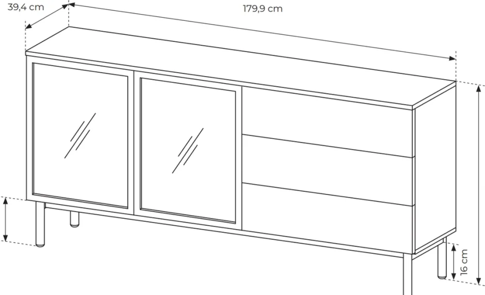 Zestawy Mebli Do Salonu|Komody>LASKI Szeroka loftowa komoda na nóżkach z szufladami 180 cm LARINO