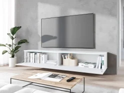 Szafki Rtv>BRATEX Szeroka szafka RTV wisząca 180 cm BROMI wzór fali biały