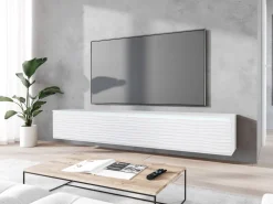 Szafki Rtv></noscript>BRATEX Szeroka szafka RTV wisząca 180 cm BROMI wzór fali biały