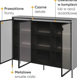 Zestawy Mebli Do Salonu|Witryny></noscript>lenart. Szeroka witryna na książki w stylu nowoczesnym z oświetleniem 150 cm TREND