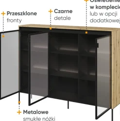 Witryny></noscript>lenart. Szeroka witryna salonowa w stylu modernistycznym z oświetleniem 150 cm TREND