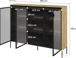 Witryny></noscript>lenart. Szeroka witryna salonowa w stylu modernistycznym z oświetleniem 150 cm TREND
