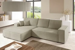 Meble Dla Dzieci|Meble Młodzieżowe></noscript>BROMARKT Sztruksowa kanapa narożna do salonu z funkcją spania beżowa PABLO
