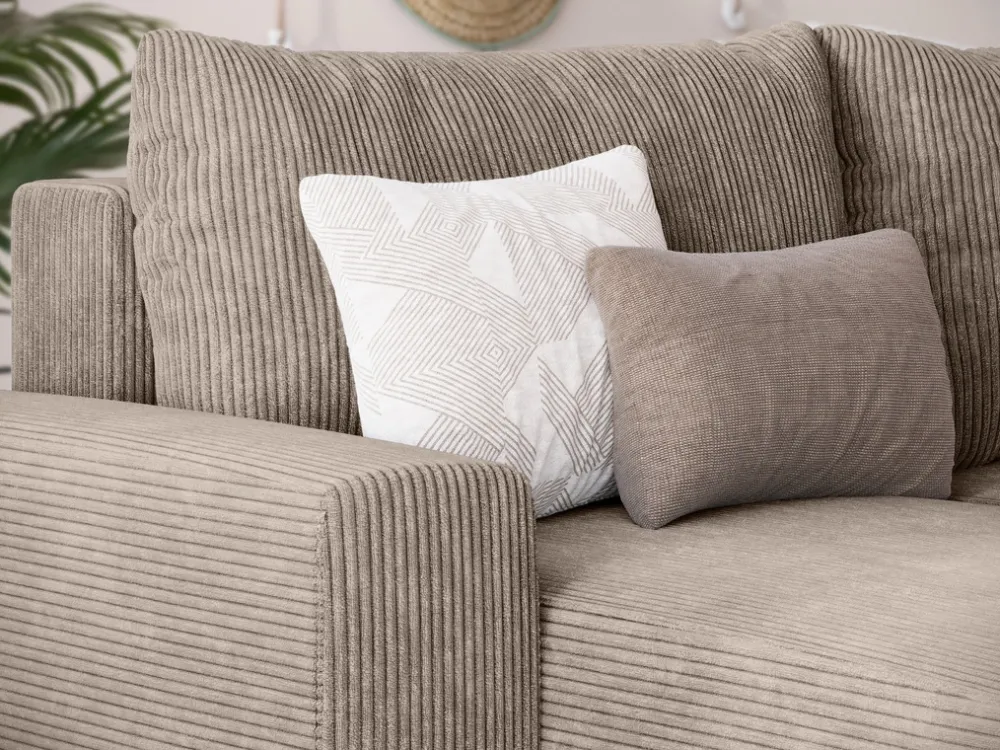 Narożniki>BROMARKT Sztruksowa kanapa narożna z funkcją spania PLUSH U beż